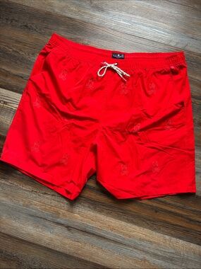 Psycho Bunny Red Men’s Swim Shorts with Contrast Drawstring